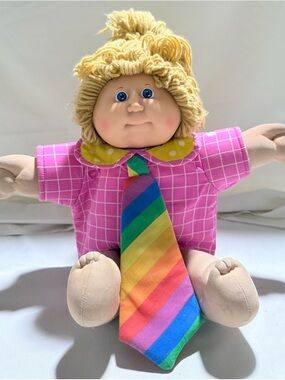 Plush Rainbow-Tie Cabbage Patch Style Doll - Pink Outfit